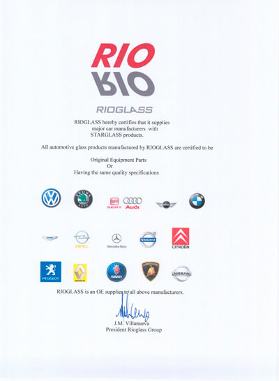 Сертификат качества Rioglas